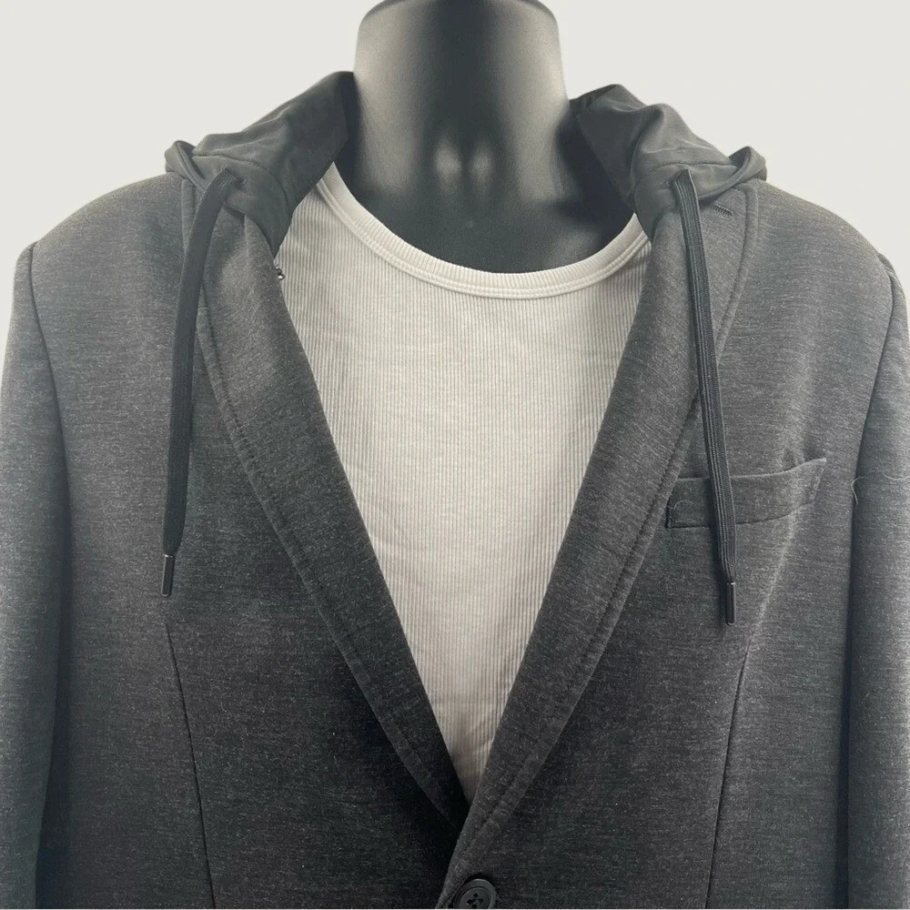 Haggar‎ H26 Brooklyn Blazer Mens Charcoal Grey Tailored Fit Hooded Sport Coat